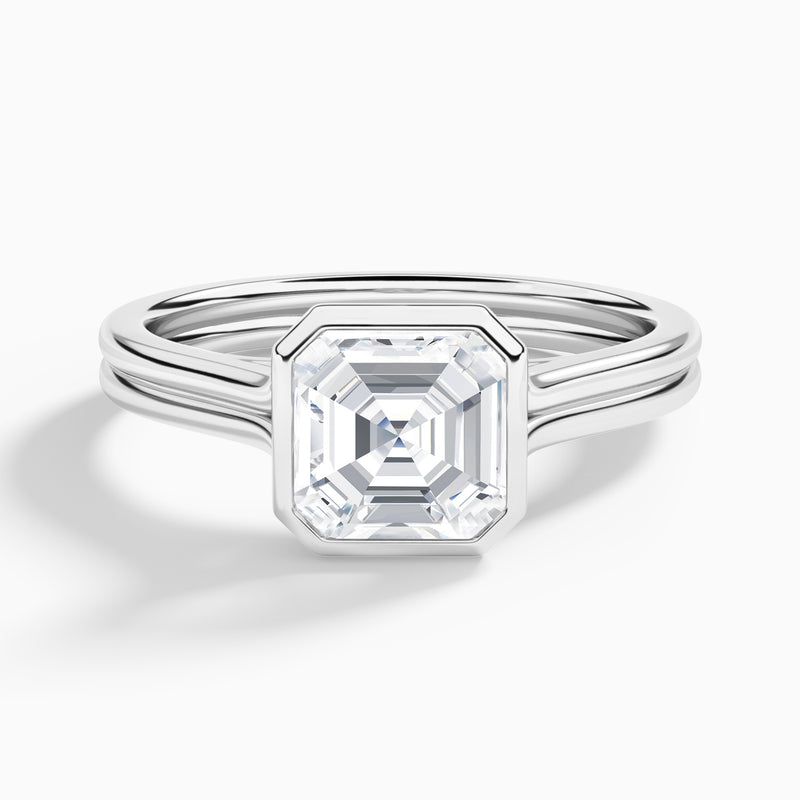 Asscher Bezel Solitaire Double Band Diamond Engagement Ring In Platinum - Lucenjuri
