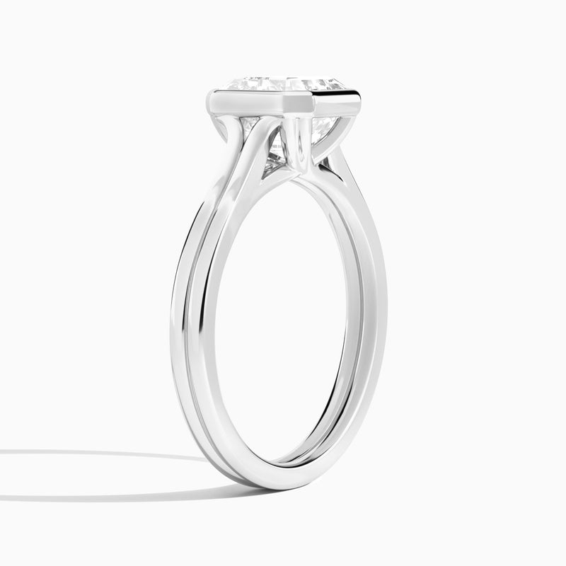 Asscher Bezel Solitaire Double Band Diamond Engagement Ring In Platinum, Angle View