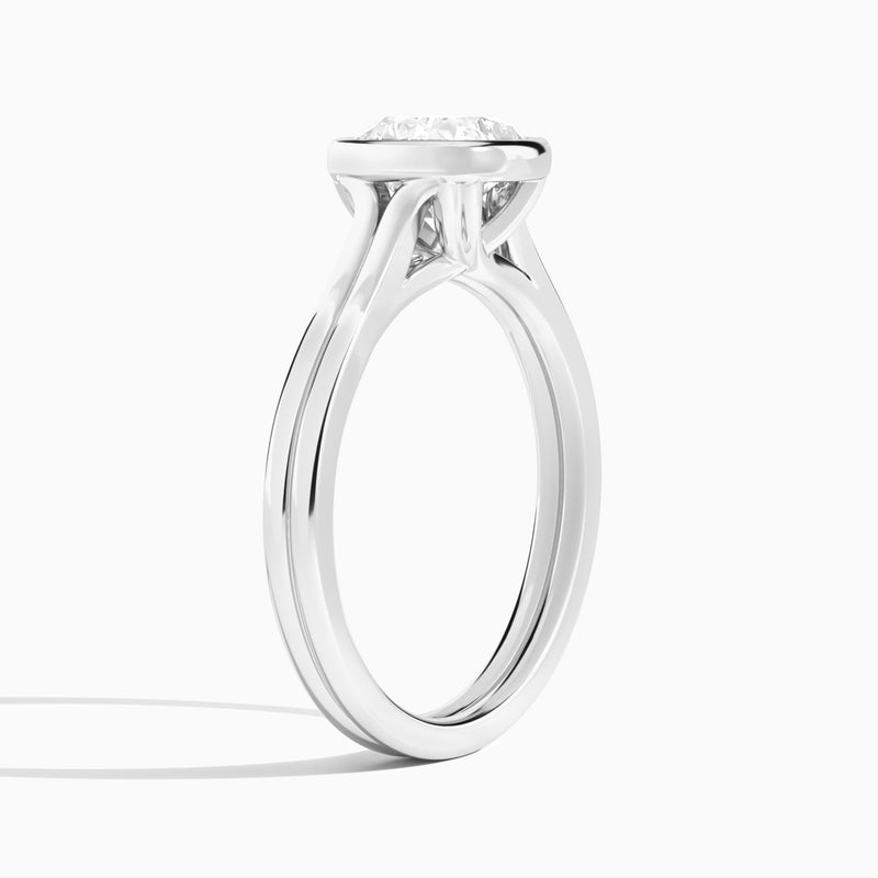 Cushion Bezel Solitaire Double Band Diamond Engagement Ring In Platinum, Angle View