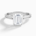 Emerald Bezel Solitaire Double Band Diamond Engagement Ring In Platinum - Lucenjuri