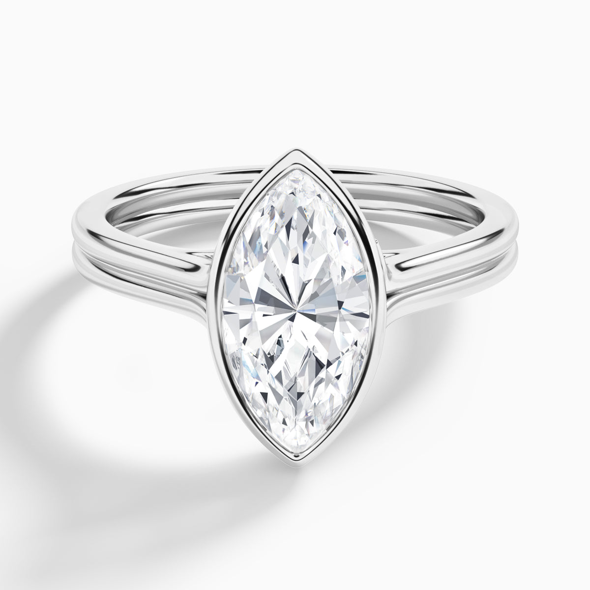 Marquise Bezel Solitaire Double Band Diamond Engagement Ring In Platinum - Lucenjuri