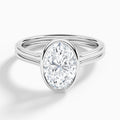 Oval Bezel Solitaire Double Band Diamond Engagement Ring In Platinum - Lucenjuri