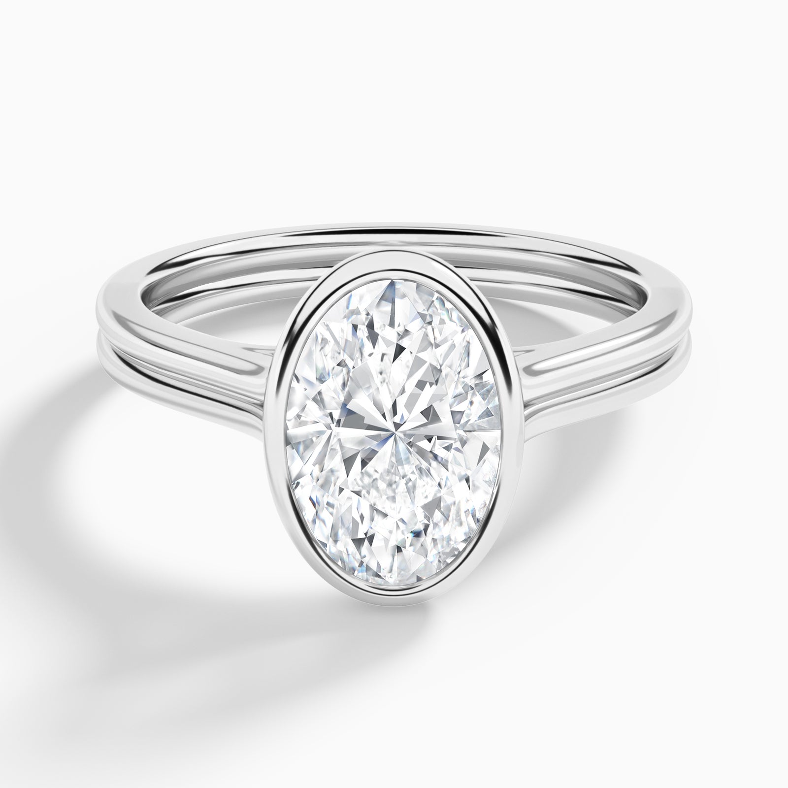 Oval Bezel Solitaire Double Band Diamond Engagement Ring In Platinum - Lucenjuri