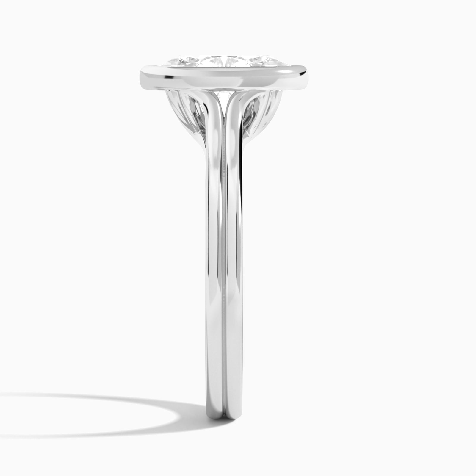 Oval Bezel Solitaire Double Band Diamond Engagement Ring In Platinum, Side View