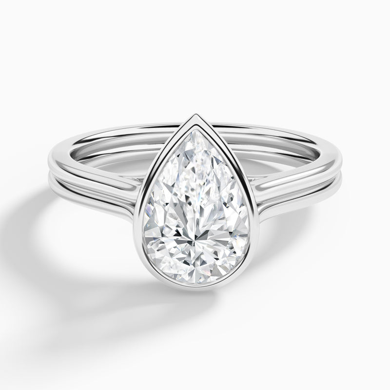 Pear Bezel Solitaire Double Band Diamond Engagement Ring In Platinum - Lucenjuri