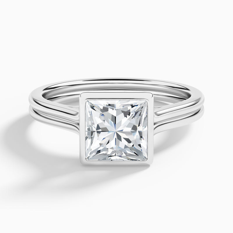Princess Bezel Solitaire Double Band Diamond Engagement Ring In Platinum - Lucenjuri