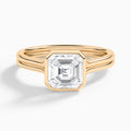 Asscher Bezel Solitaire Double Band Diamond Engagement Ring In 14K Rose Gold - Lucenjuri