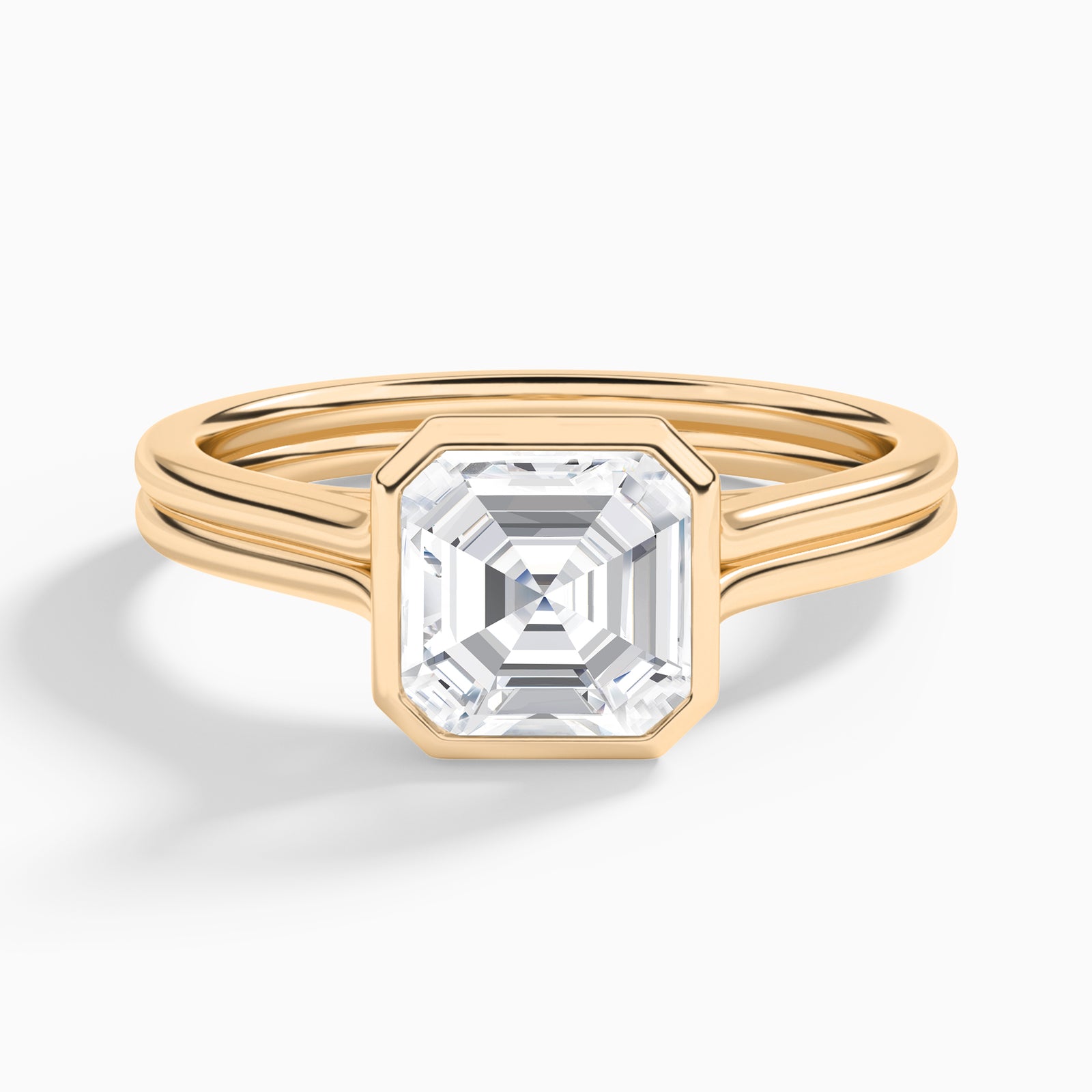 Asscher Bezel Solitaire Double Band Diamond Engagement Ring In 14K Rose Gold - Lucenjuri