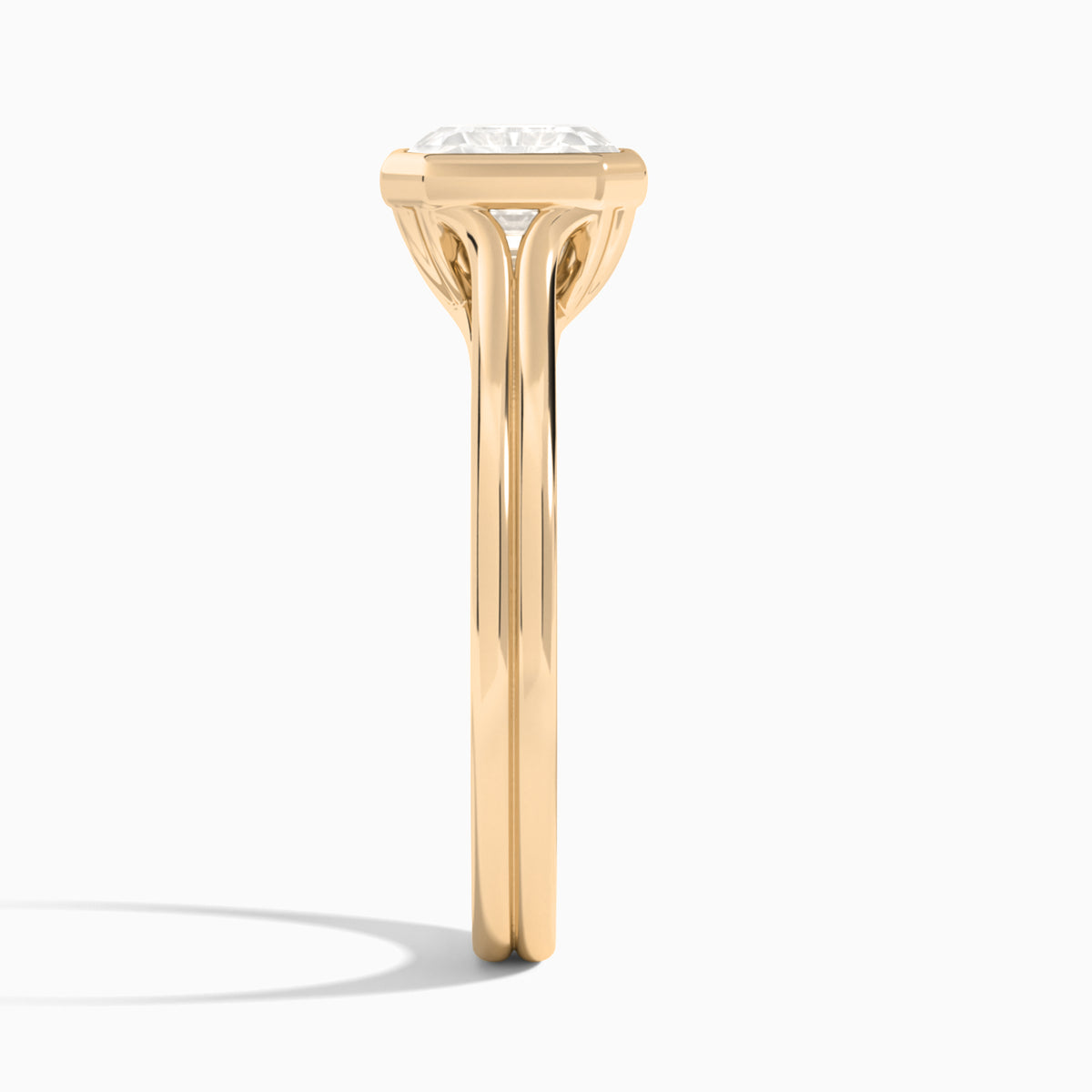 Asscher Bezel Solitaire Double Band Diamond Engagement Ring In 14K Rose Gold, Side View