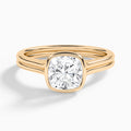 Cushion Bezel Solitaire Double Band Diamond Engagement Ring In 14K Rose Gold - Lucenjuri