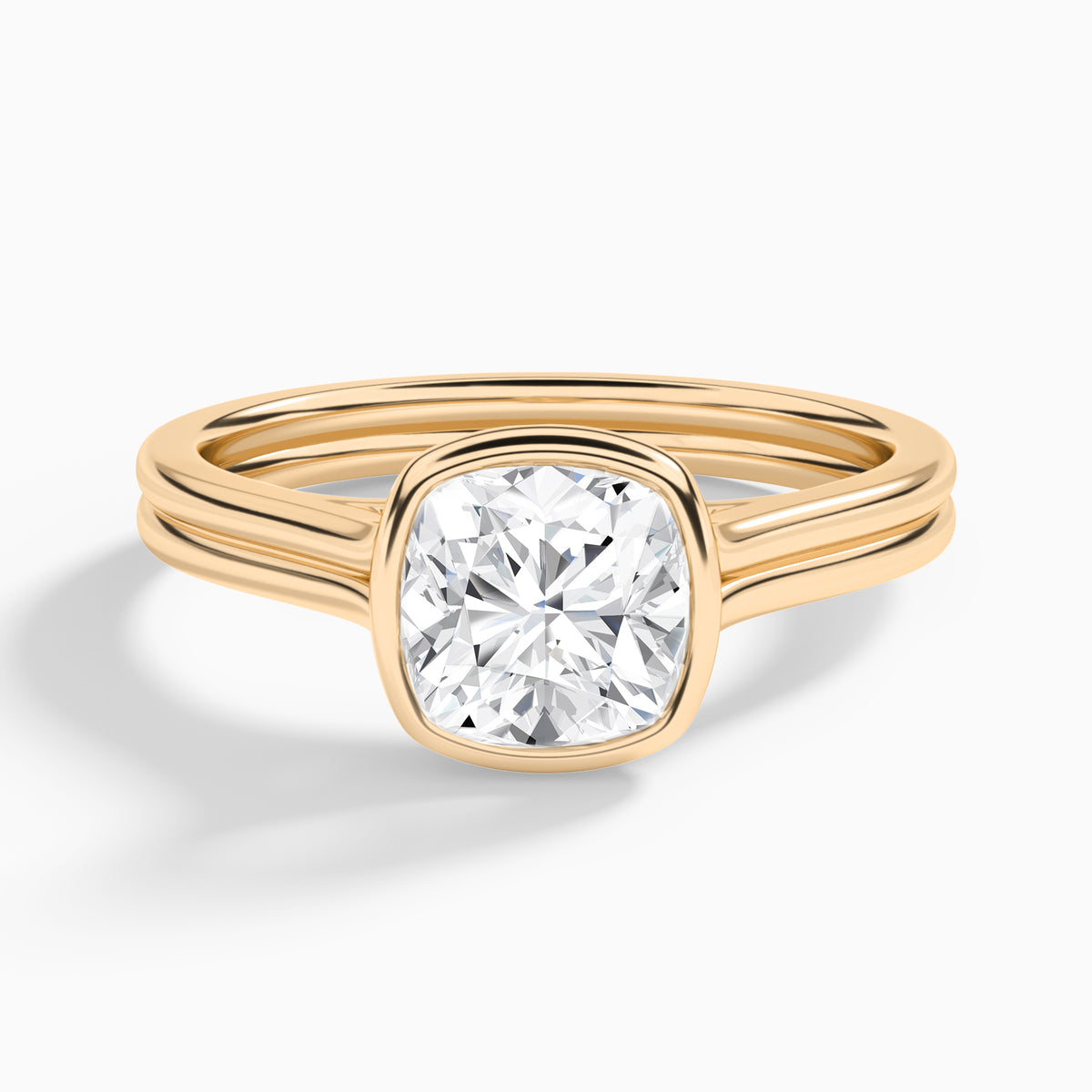 Cushion Bezel Solitaire Double Band Diamond Engagement Ring In 14K Rose Gold - Lucenjuri