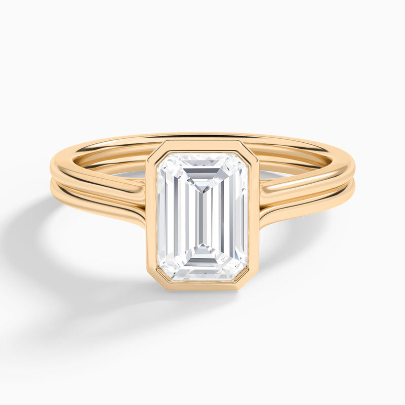 Emerald Bezel Solitaire Double Band Diamond Engagement Ring In 14K Rose Gold - Lucenjuri