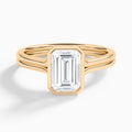 Emerald Bezel Solitaire Double Band Diamond Engagement Ring In 14K Rose Gold - Lucenjuri