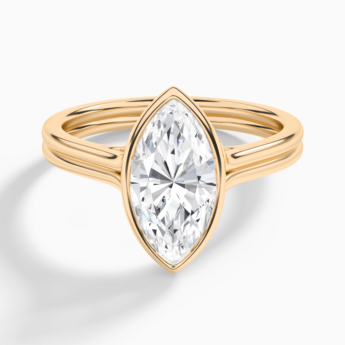 Marquise Bezel Solitaire Double Band Diamond Engagement Ring In 14K Rose Gold - Lucenjuri
