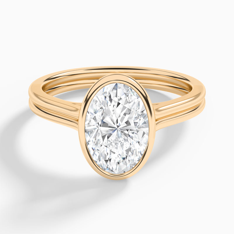 Oval Bezel Solitaire Double Band Diamond Engagement Ring In 14K Rose Gold - Lucenjuri