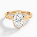 Oval Bezel Solitaire Double Band Diamond Engagement Ring In 14K Rose Gold - Lucenjuri