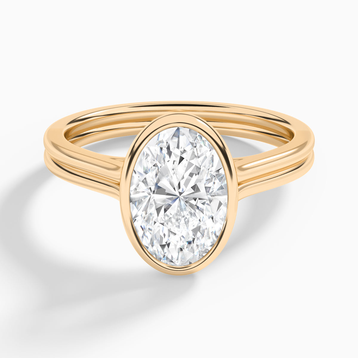 Oval Bezel Solitaire Double Band Diamond Engagement Ring In 14K Rose Gold - Lucenjuri