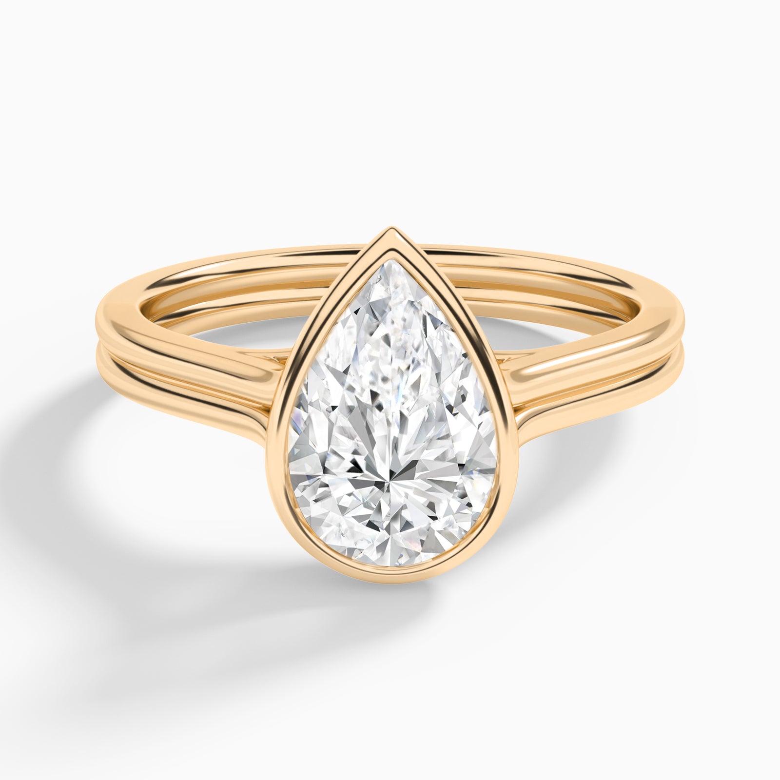 Pear Bezel Solitaire Double Band Diamond Engagement Ring In 14K Rose Gold - Lucenjuri