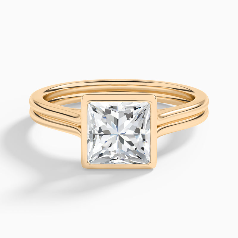 Princess Bezel Solitaire Double Band Diamond Engagement Ring In 14K Rose Gold - Lucenjuri