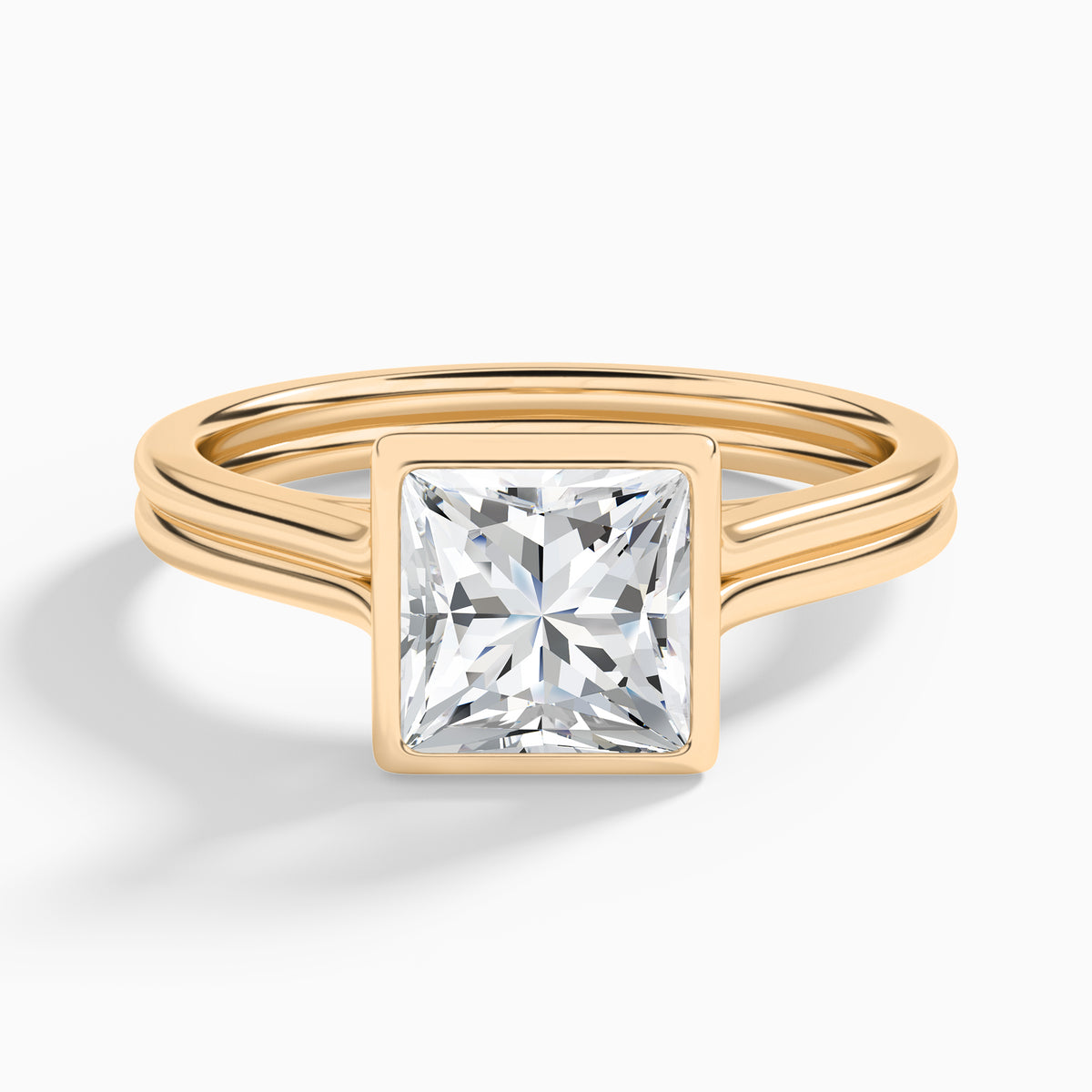 Princess Bezel Solitaire Double Band Diamond Engagement Ring In 14K Rose Gold - Lucenjuri