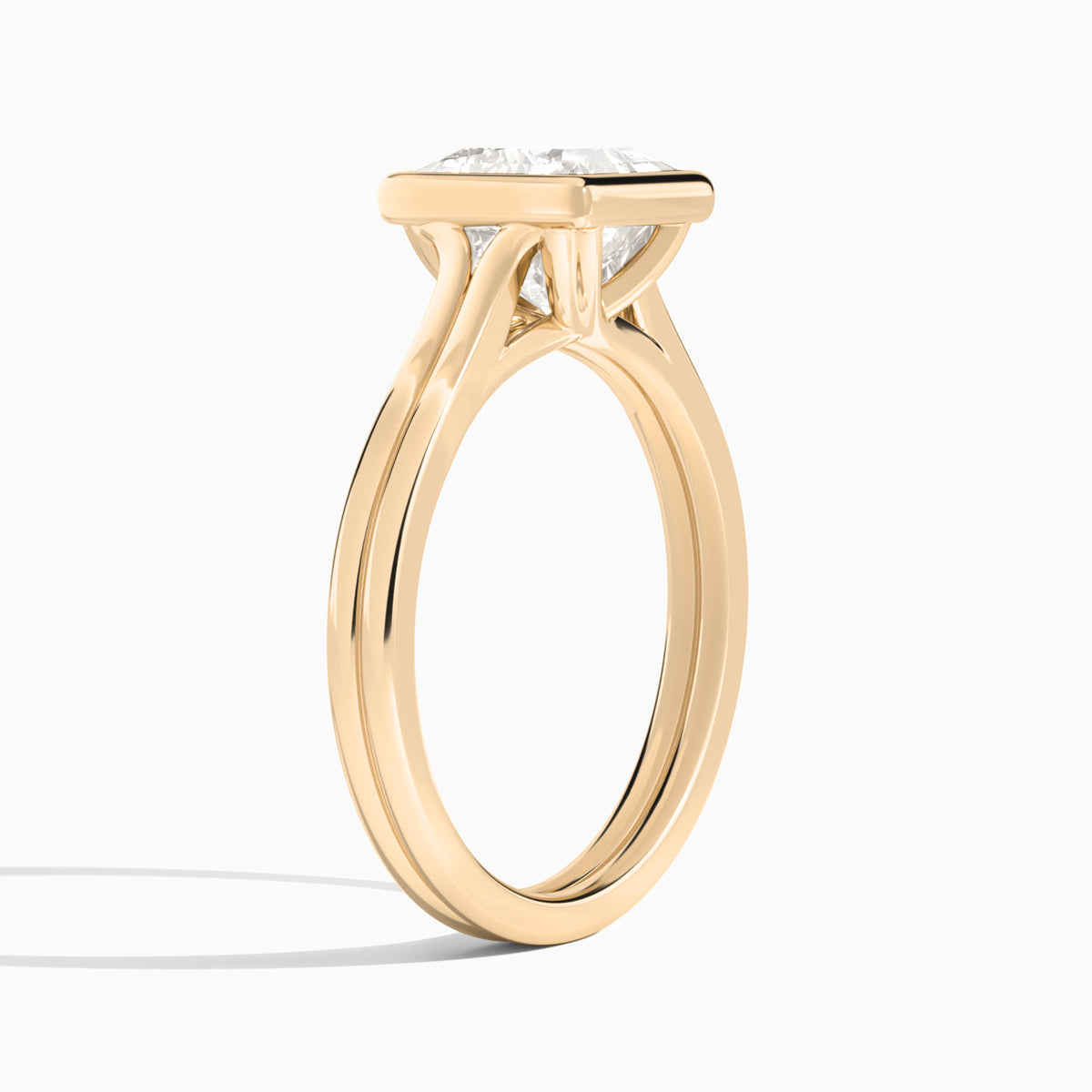 Princess Bezel Solitaire Double Band Diamond Engagement Ring In 14K Rose Gold, Angle View