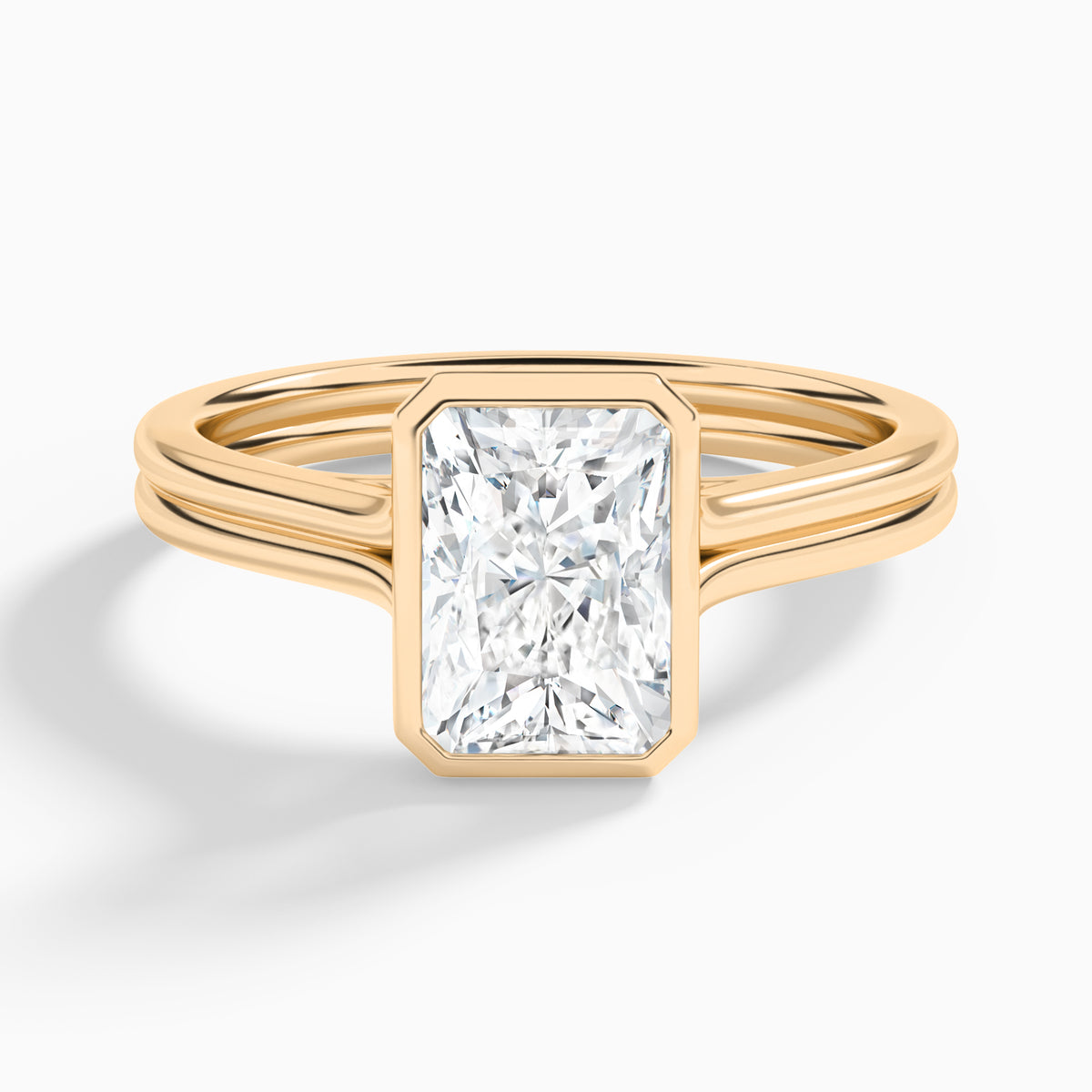 Radiant Bezel Solitaire Double Band Diamond Engagement Ring In 14K Rose Gold - Lucenjuri