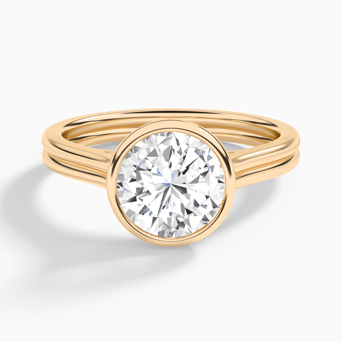 Round Bezel Solitaire Double Band Diamond Engagement Ring In 14K Rose Gold - Lucenjuri