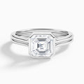 Asscher Bezel Solitaire Double Band Diamond Engagement Ring In 18K White Gold - Lucenjuri