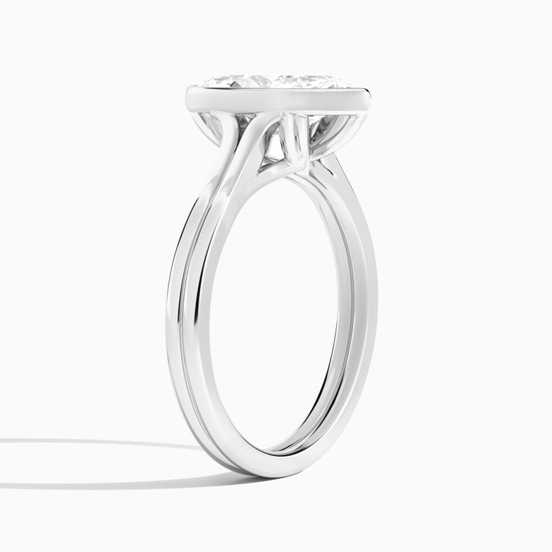 Marquise Bezel Solitaire Double Band Diamond Engagement Ring In 18K White Gold, Angle View