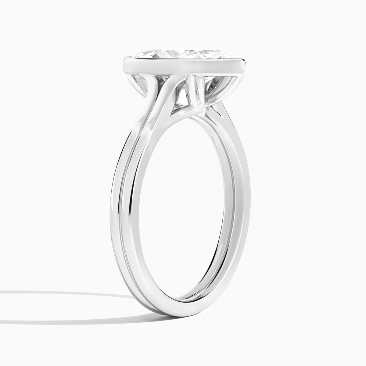 Marquise Bezel Solitaire Double Band Diamond Engagement Ring In 18K White Gold, Angle View