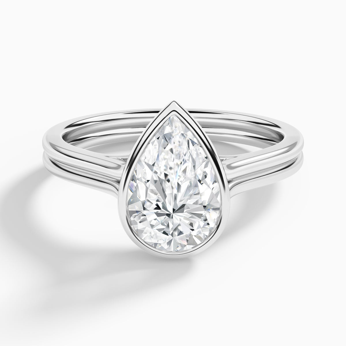 Pear Bezel Solitaire Double Band Diamond Engagement Ring In 18K White Gold - Lucenjuri