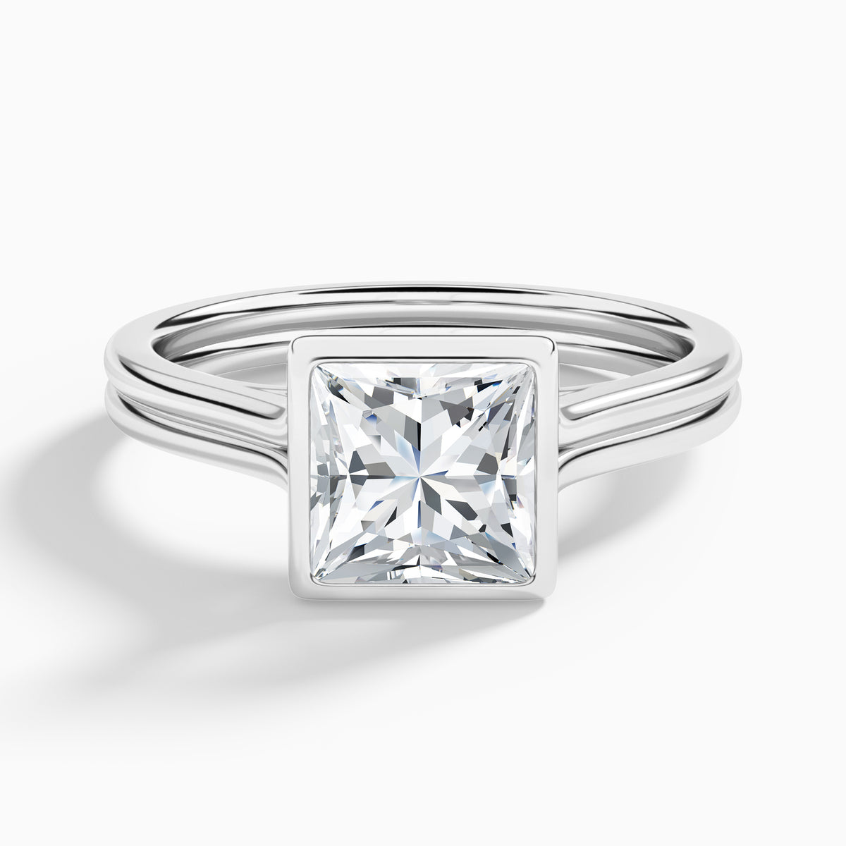 Princess Bezel Solitaire Double Band Diamond Engagement Ring In 18K White Gold - Lucenjuri
