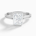 Radiant Bezel Solitaire Double Band Diamond Engagement Ring In 18K White Gold - Lucenjuri
