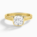 Cushion Bezel Solitaire Double Band Diamond Engagement Ring In 18K Yellow Gold - Lucenjuri