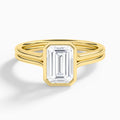 Emerald Bezel Solitaire Double Band Diamond Engagement Ring In 18K Yellow Gold - Lucenjuri