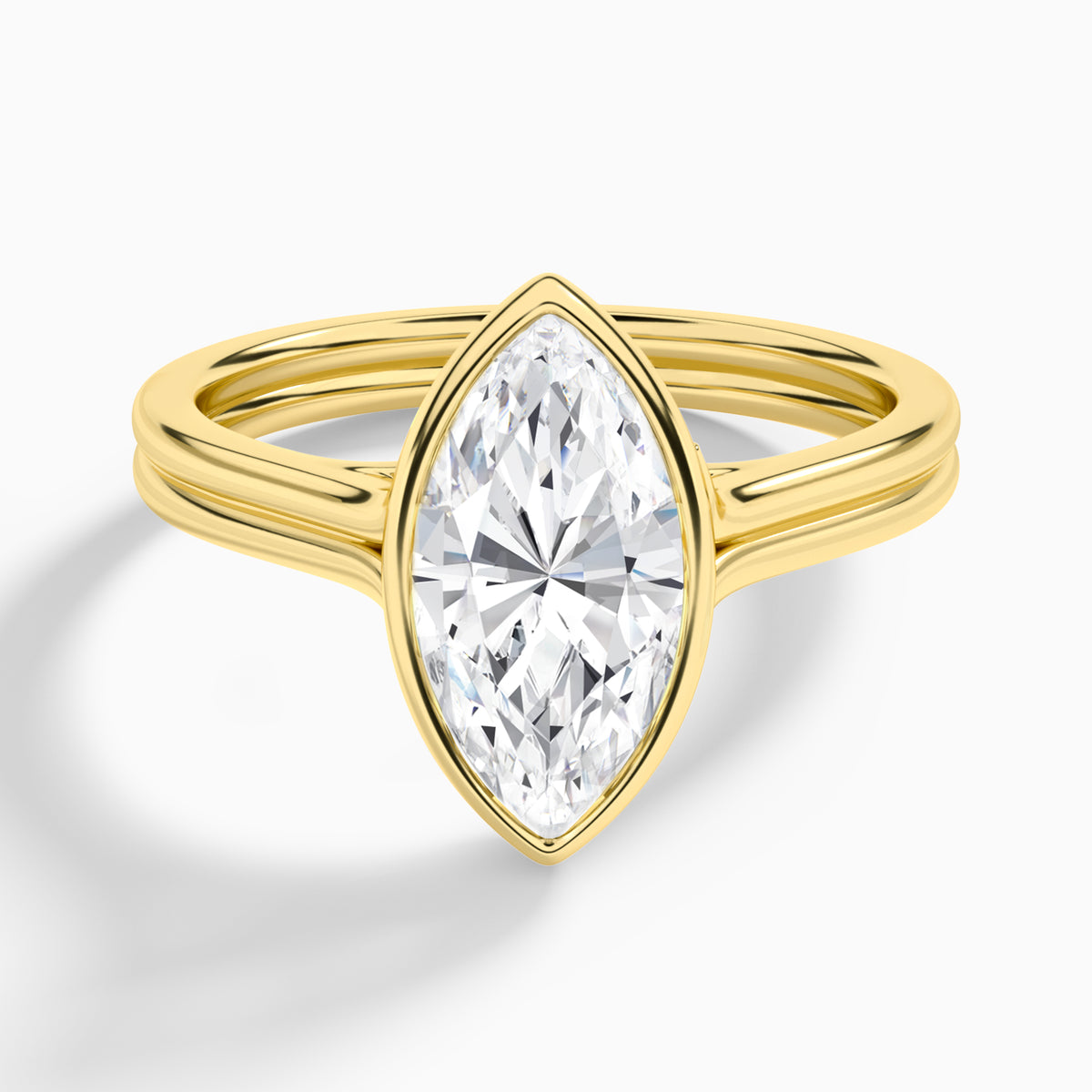 Marquise Bezel Solitaire Double Band Diamond Engagement Ring In 18K Yellow Gold - Lucenjuri