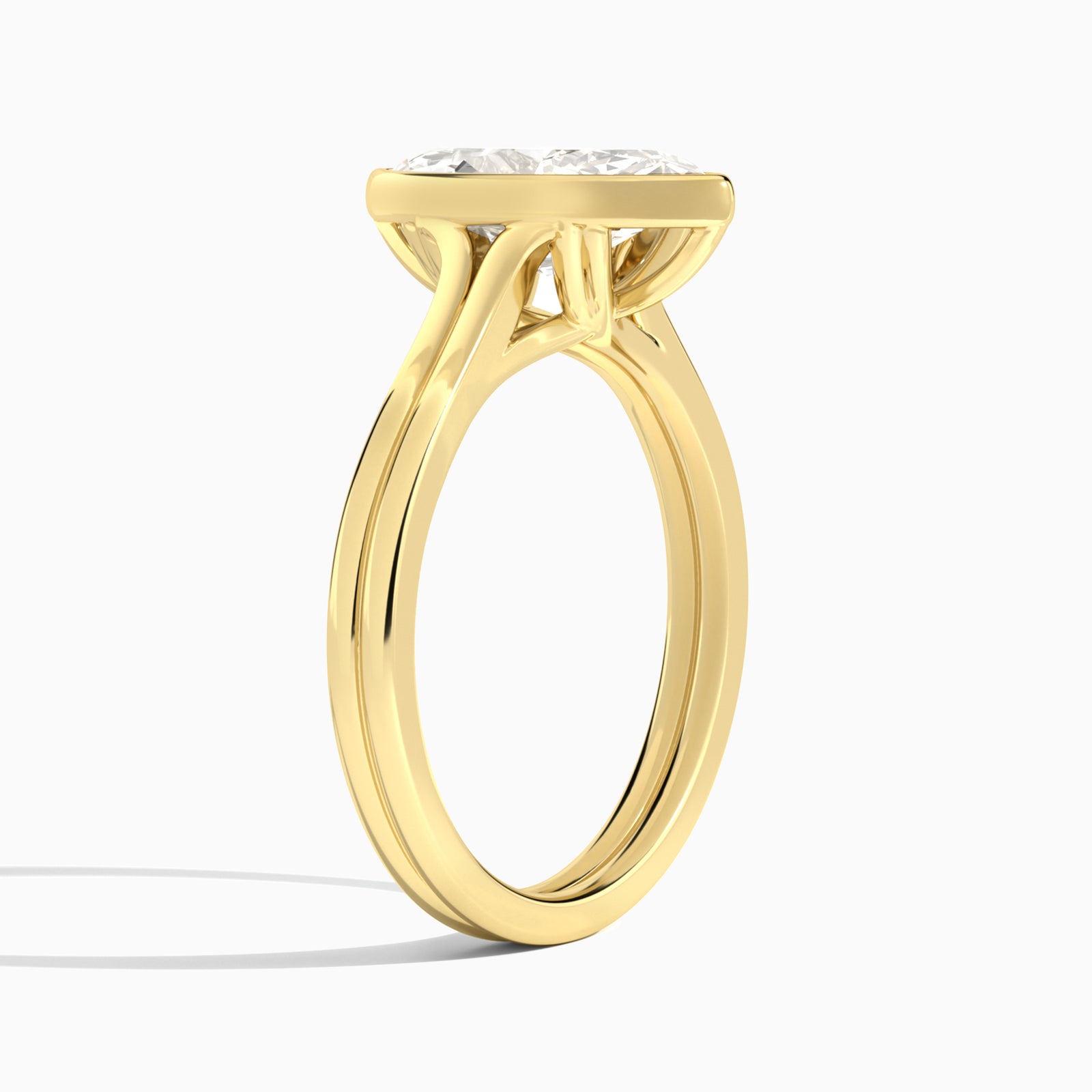 Marquise Bezel Solitaire Double Band Diamond Engagement Ring In 18K Yellow Gold, Angle View