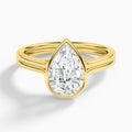 Pear Bezel Solitaire Double Band Diamond Engagement Ring In 18K Yellow Gold - Lucenjuri