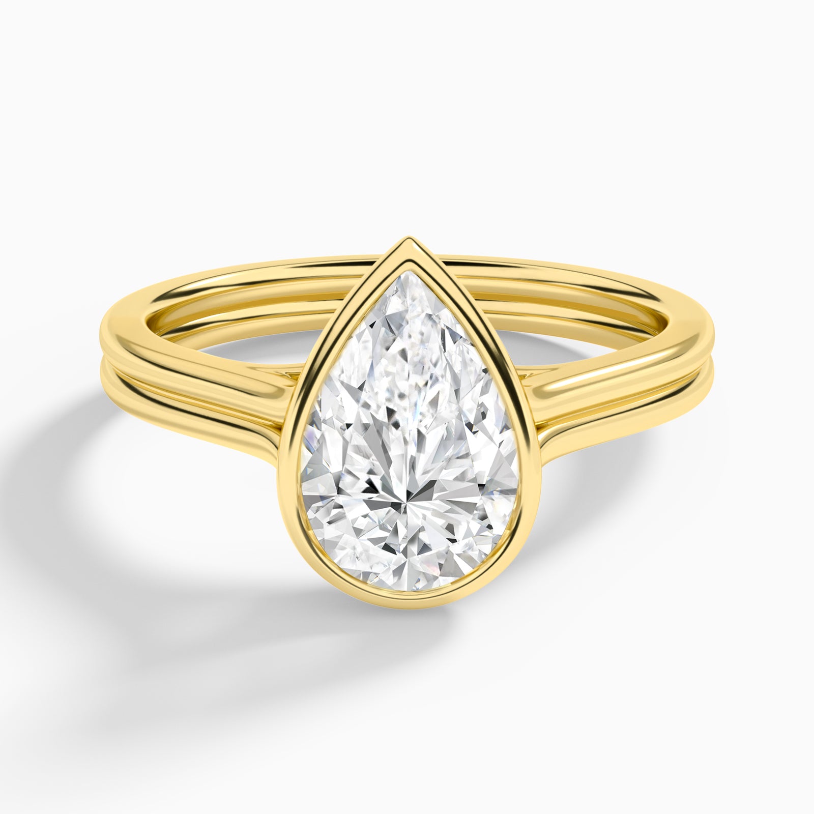 Pear Bezel Solitaire Double Band Diamond Engagement Ring In 18K Yellow Gold - Lucenjuri