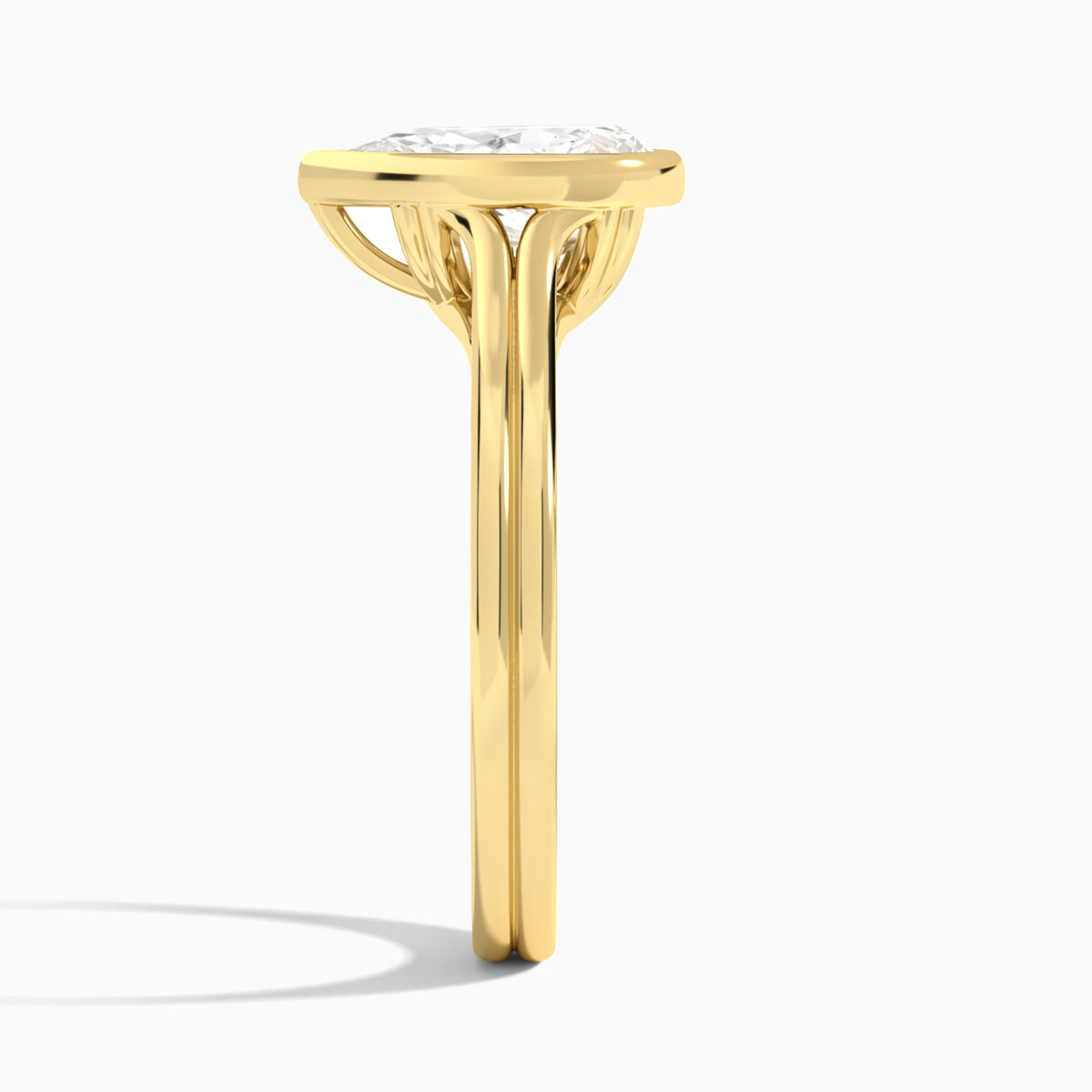 Pear Bezel Solitaire Double Band Diamond Engagement Ring In 18K Yellow Gold, Side View