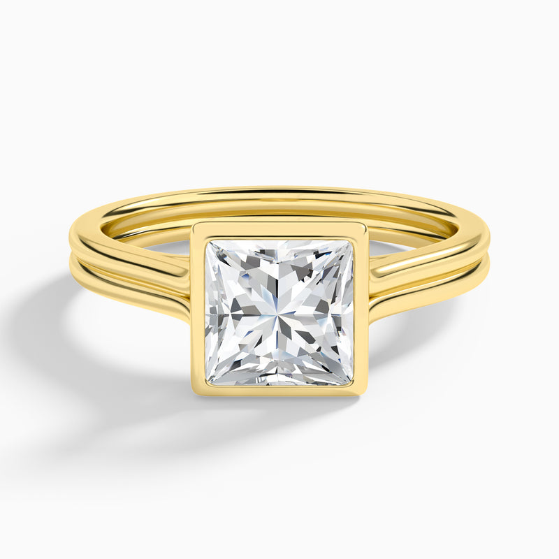 Princess Bezel Solitaire Double Band Diamond Engagement Ring In 18K Yellow Gold - Lucenjuri