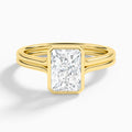 Radiant Bezel Solitaire Double Band Diamond Engagement Ring In 18K Yellow Gold - Lucenjuri