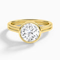 Round Bezel Solitaire Double Band Diamond Engagement Ring In 18K Yellow Gold - Lucenjuri
