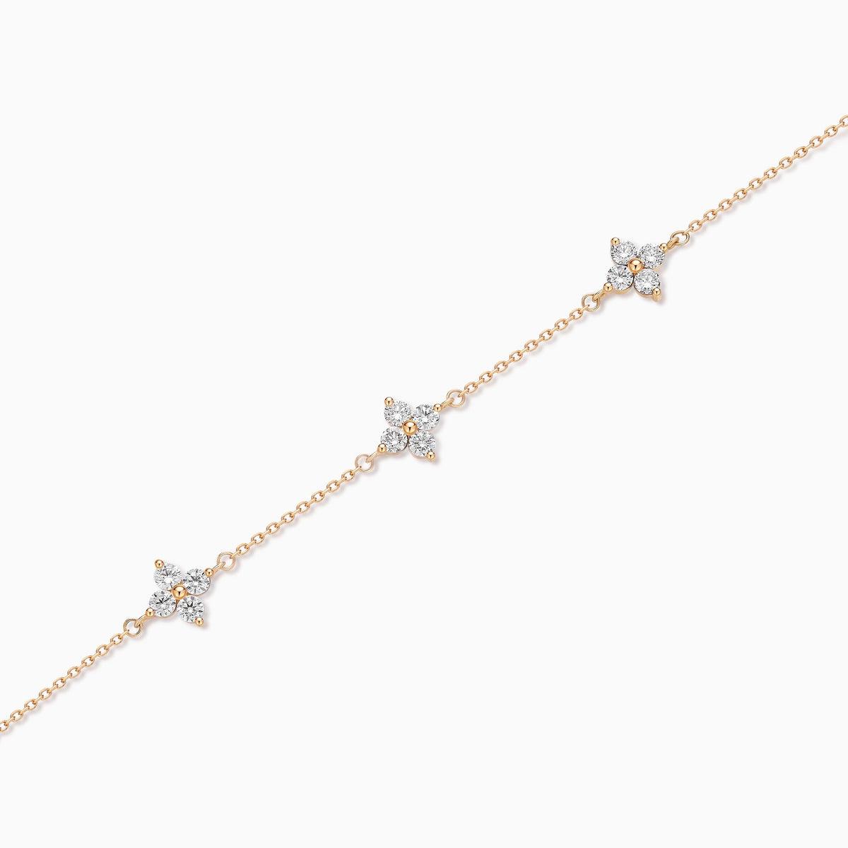 Round Fleur Multi Station Charm Diamond Bracelet in 14K Rose Gold