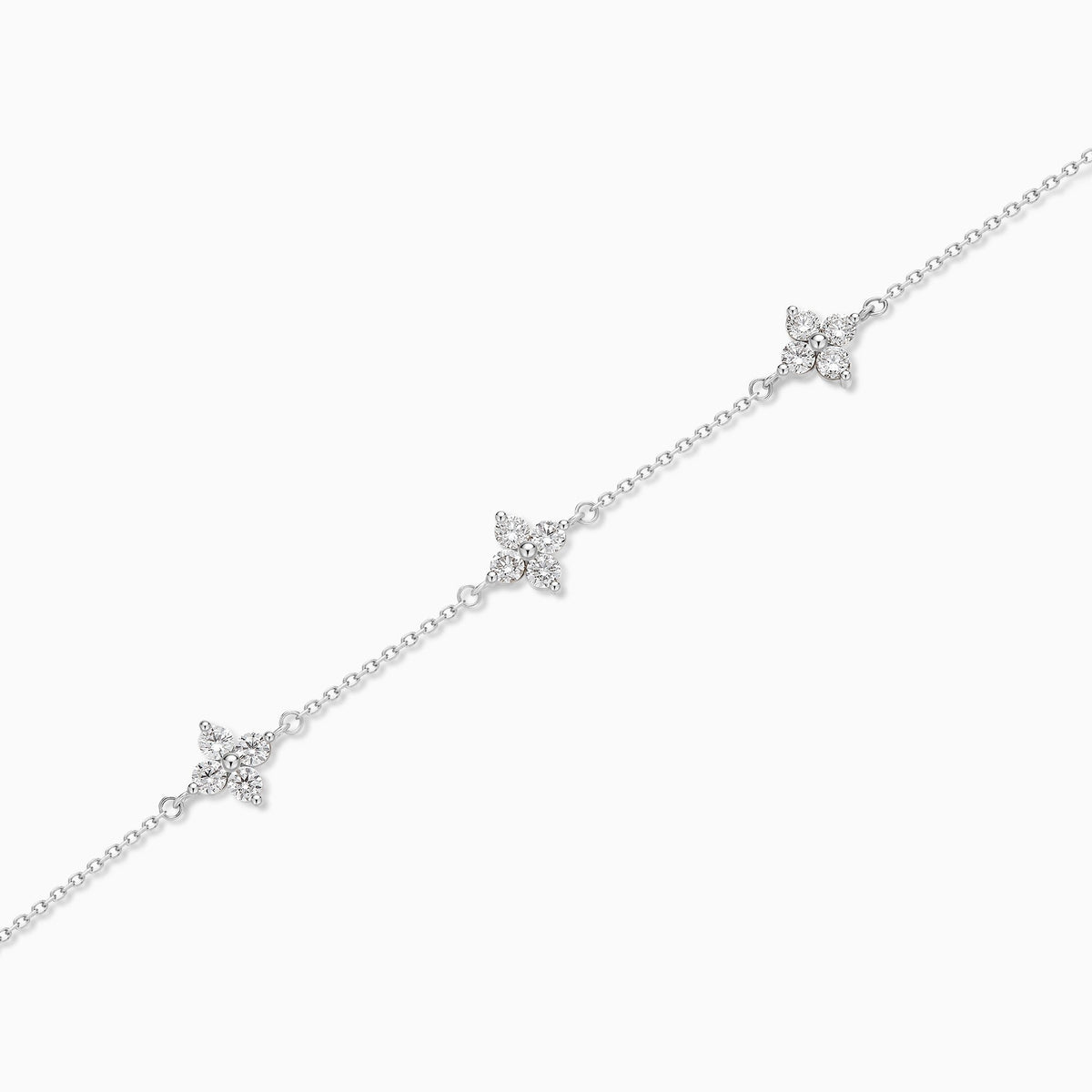 Round Fleur Multi Station Charm Diamond Bracelet in 18K White Gold