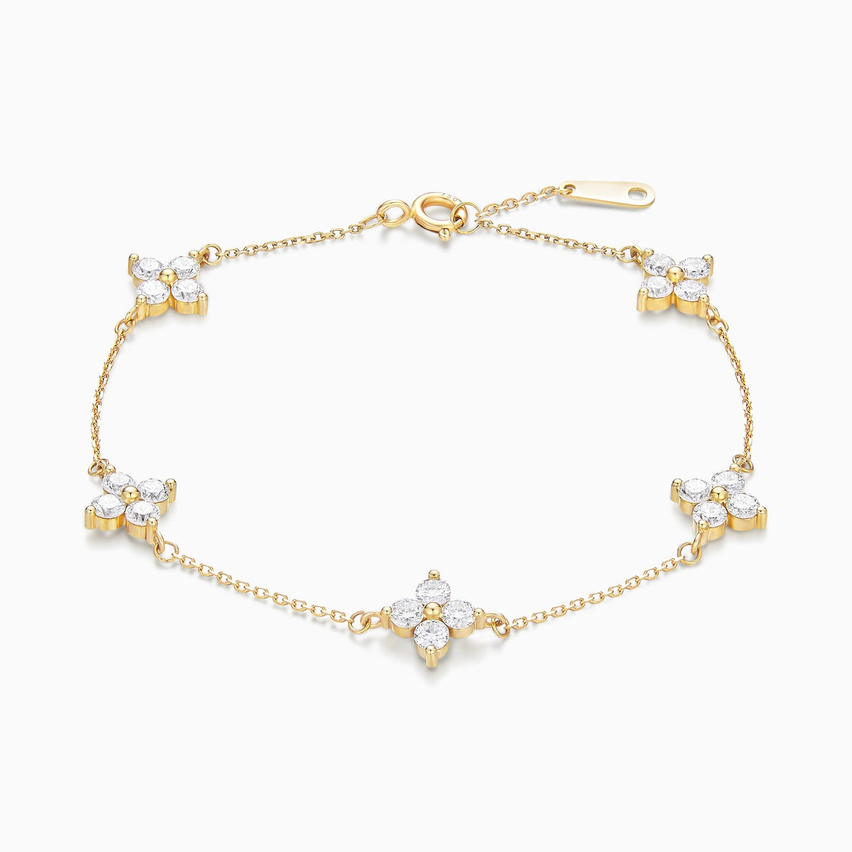 Round Fleur Multi Station Charm Diamond Bracelet in 14K Yellow Gold