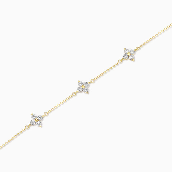 Round Fleur Multi Station Charm Diamond Bracelet in 14K Yellow Gold
