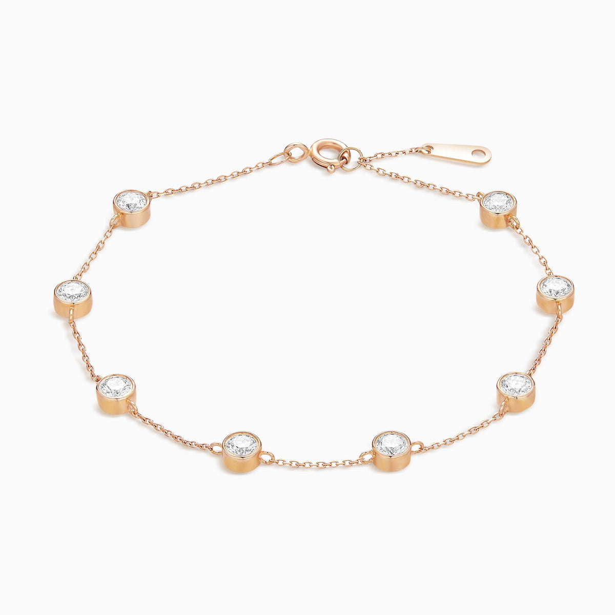 Round Brilliant Bezel Station Diamond Bracelet in 14K Rose Gold