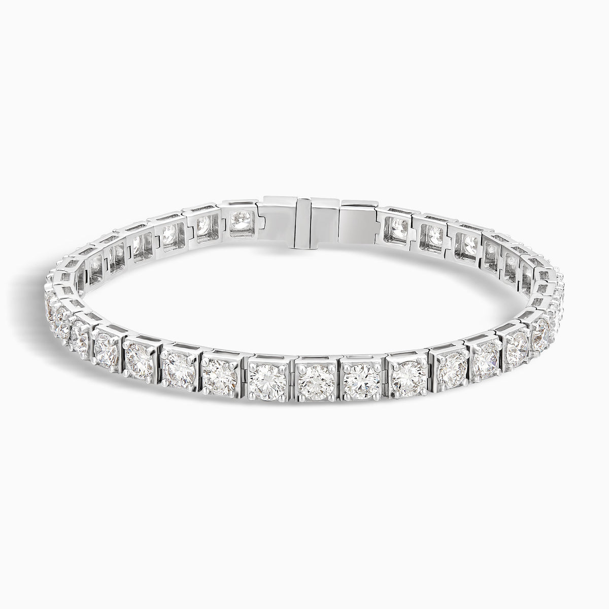 Round Brilliant Box Link Diamond Tennis Bracelet in 14K White Gold