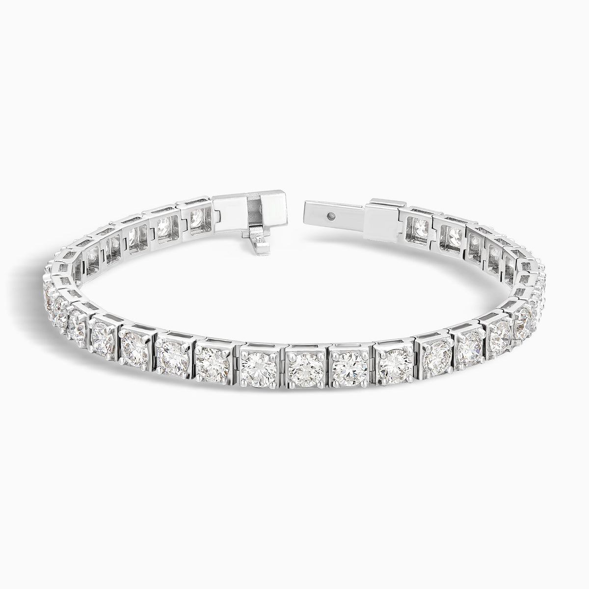 Round Brilliant Box Link Diamond Tennis Bracelet in 14K White Gold